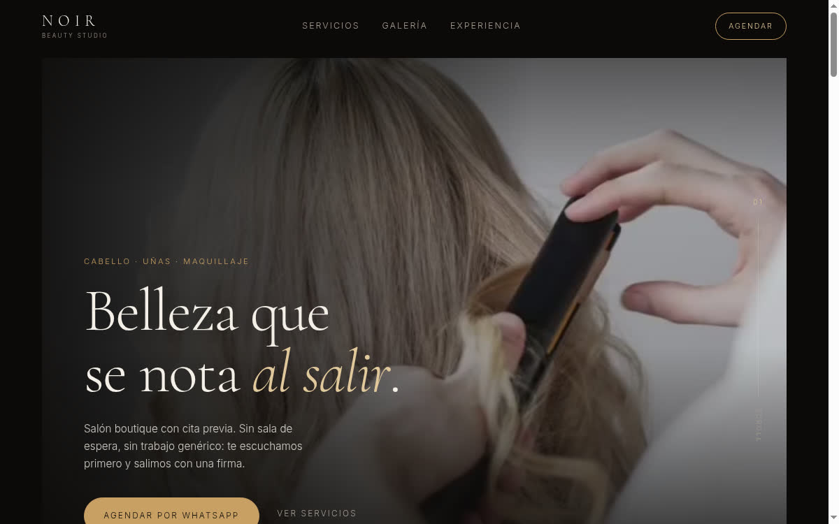 Portada del sitio demo de un salón de belleza