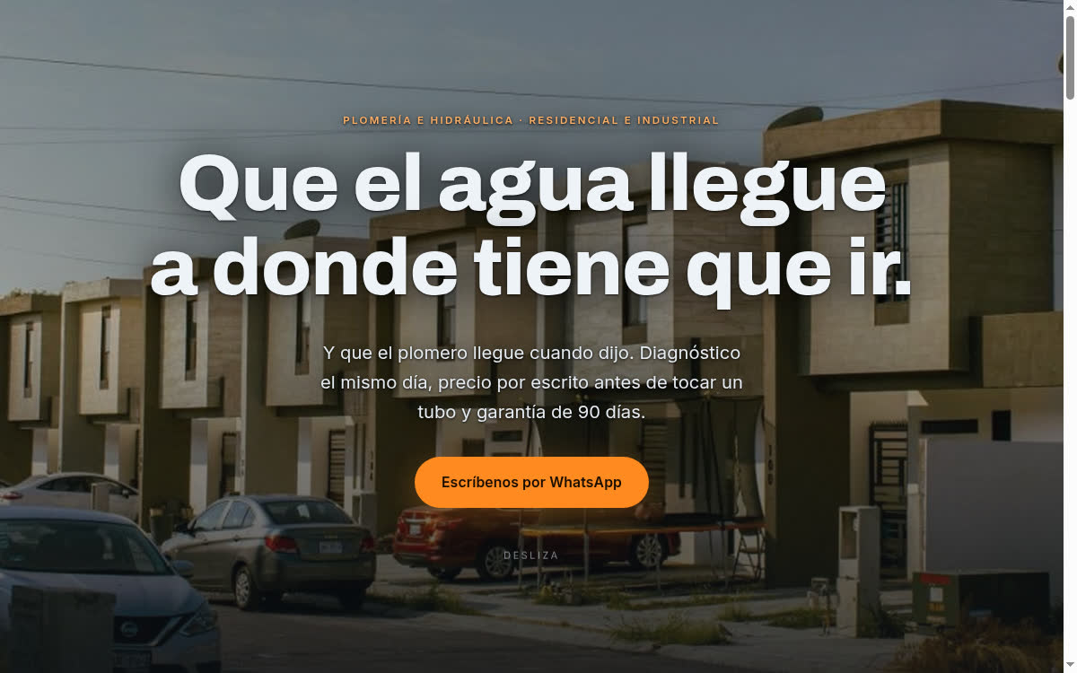 Portada del sitio demo de una empresa de plomería